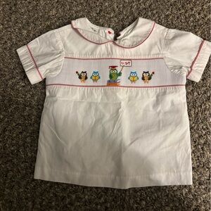 Beauxet Belles Size 3 Collared White Kids Tee with Owl Embroidery